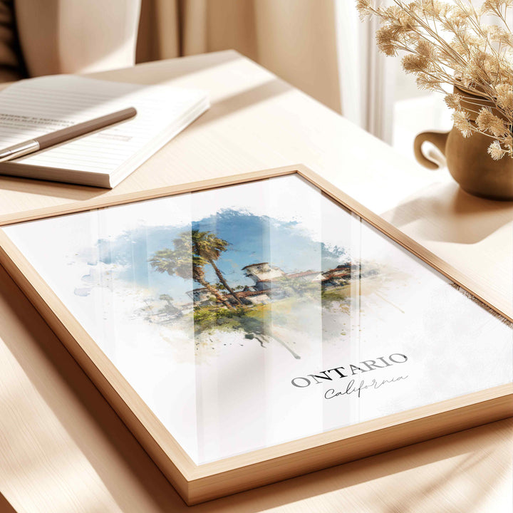 Ontario California Wall Art, Ontario CA Print, Los Angeles Watercolor Art, Los Angeles Gift, Travel Print, Travel Poster, Housewarming Gift