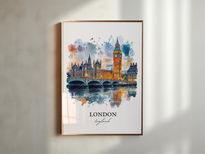 London Wall Art, Big Ben Print, England Watercolor Art, London UK Gift, Travel Print, Travel Poster, Housewarming Gift