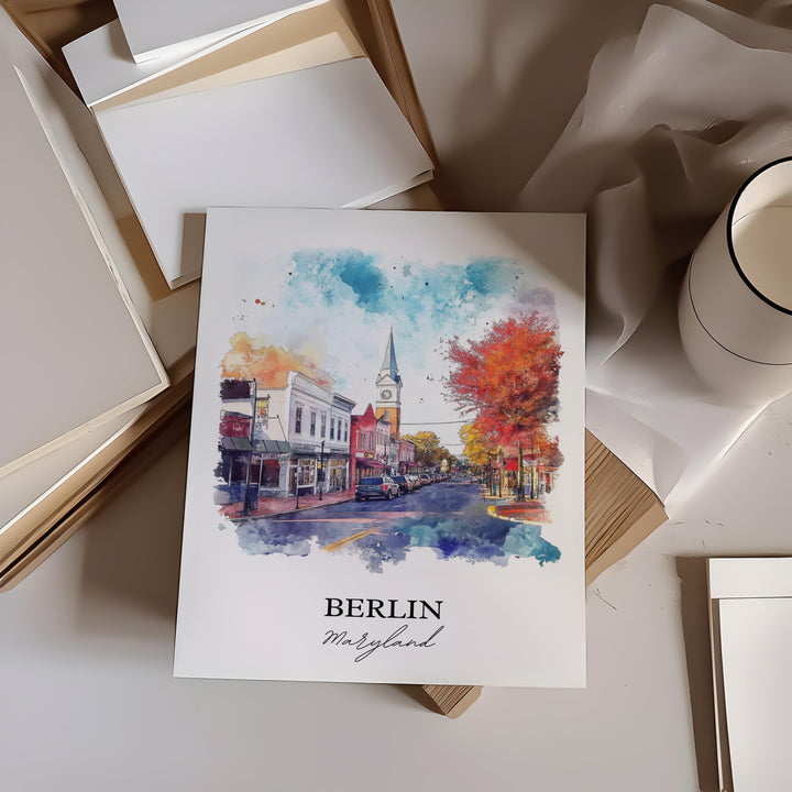 Berlin MD Wall Art, Worcester County MD Print, Maryland Watercolor Art, Berlin Maryland Gift, Travel Print, Travel Poster, Housewarming Gift