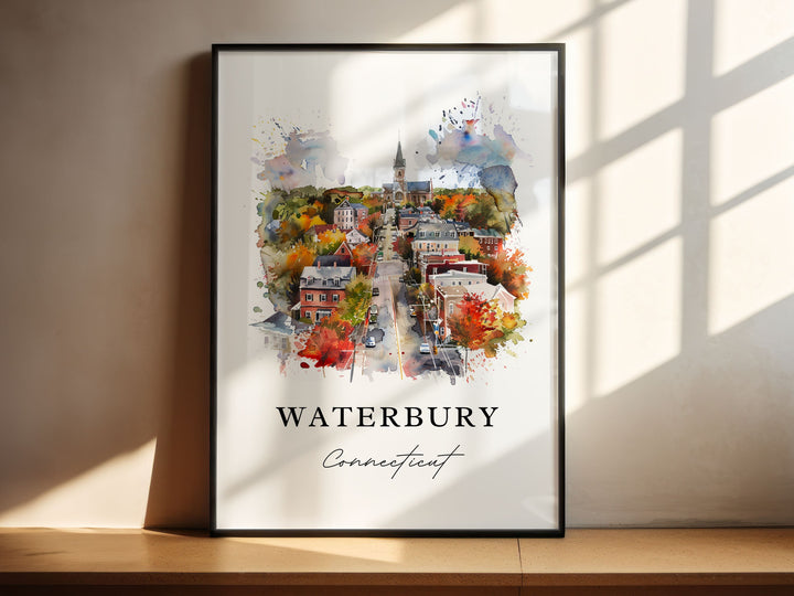 Waterbury CT Wall Art, Waterbury Print, Waterbury Watercolor Art, Waterbury Connecticut Gift,