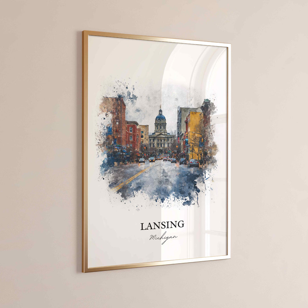 Lansing, Michigan – Watercolor Art Print