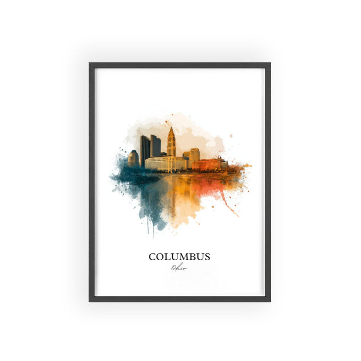 Columbus OH Wall Art, Columbus Print, Columbus Ohio Watercolor Art, Columbus Skyline Gift, Travel Print, Travel Poster, Housewarming Gift