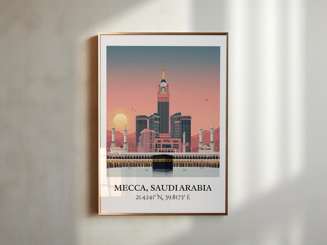 Mecca Saudi Arabia Art, Mecca Retro Travel Art, Mecca Home Decor, Mecca Gift, Saudi Arabia Travel Art, Travel Prints, Housewarming Gift