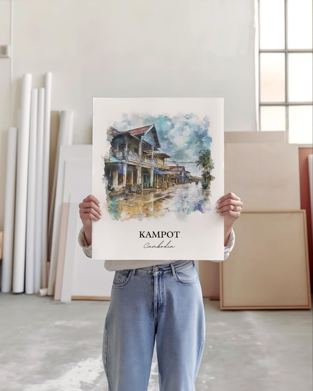 Kampot Wall Art, Preaek Tuek Chhu River Print, Cambodia Watercolor Art, Kampot Cambodia Gift, Travel Print, Travel Poster, Housewarming Gift
