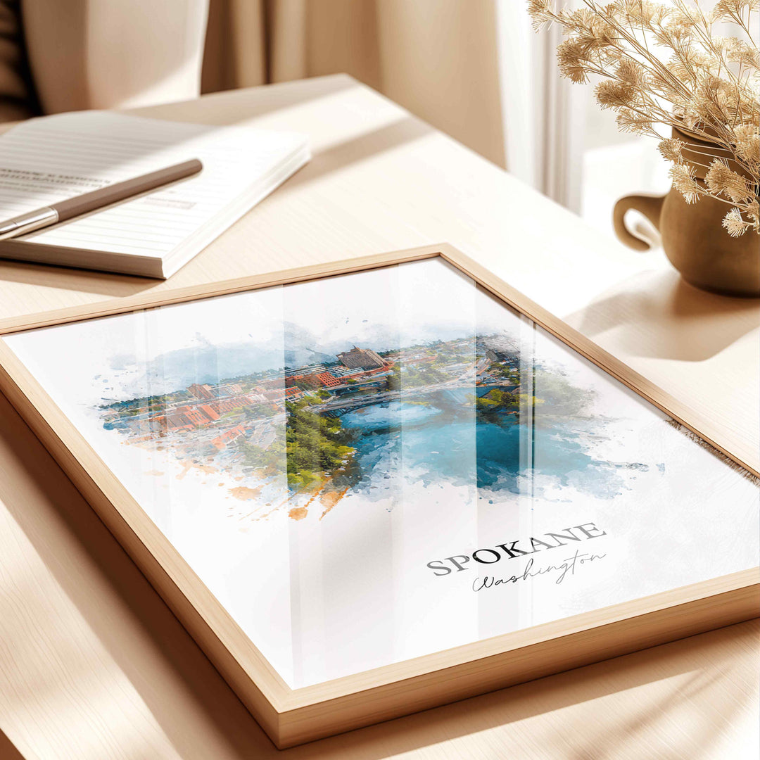 Spokane WA Wall Art, Spokane Print, Spokane Washington Watercolor Art, Washington State Gift, Travel Print, Travel Poster, Housewarming Gift