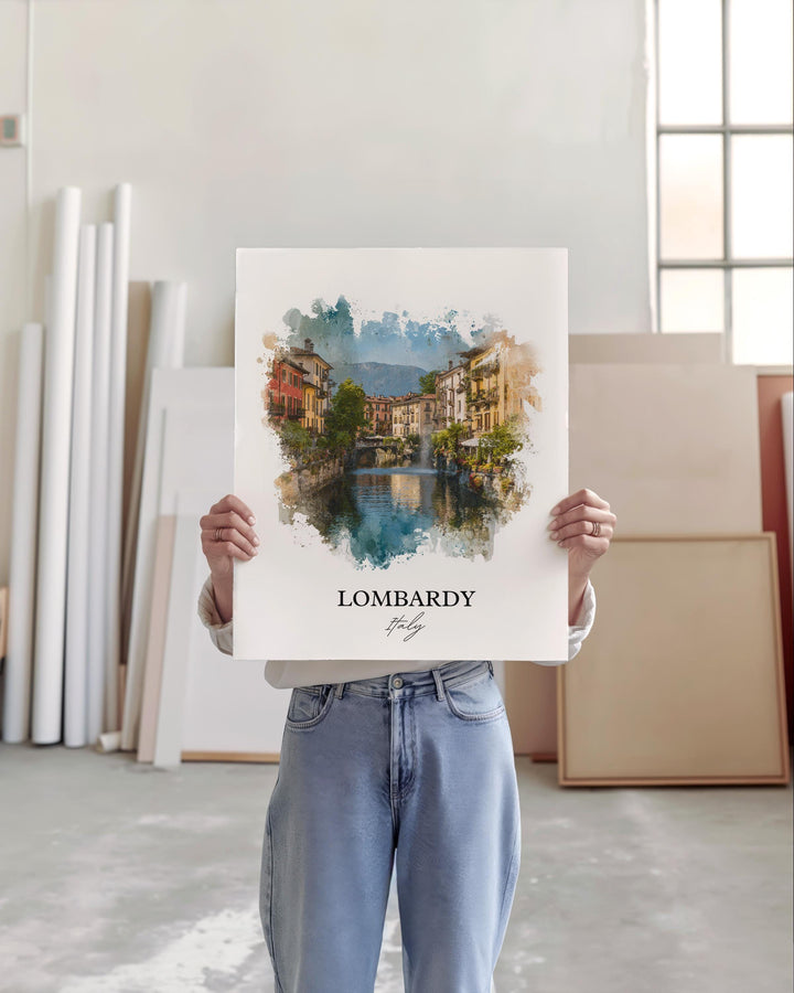 Lombardy Italy Wall Art, Lombardy Print, Italy Watercolor Art, Lombardy Italy Gift, Lombardy Travel Print, Travel Poster, Housewarming Gift