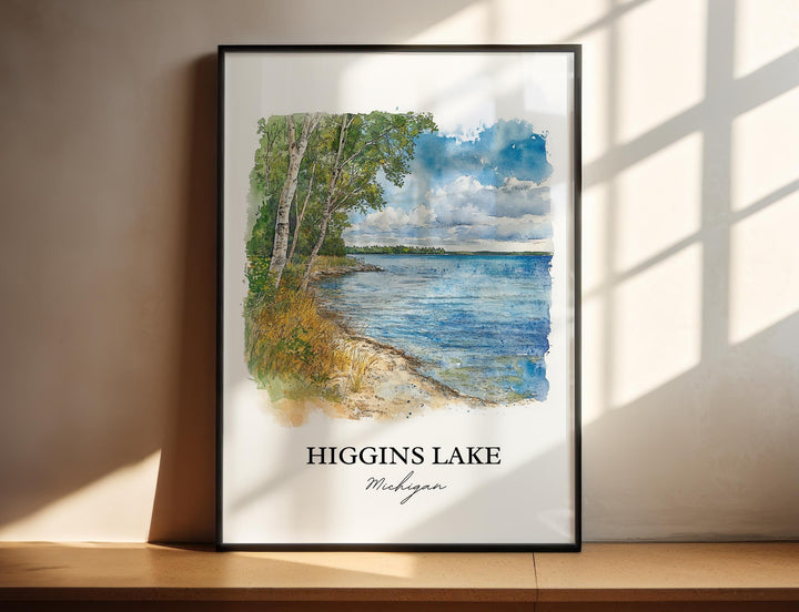 Higgins Lake MI Wall Art, Roscommon County Print, Michigan Watercolor Art, Higgins Lake Gift, Travel Print, Travel Poster, Housewarming Gift