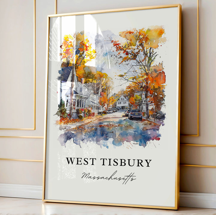 West Tisbury Wall Art, Marthas Vineyard Print, West Tisbury Watercolor, Dukes County MA Gift,