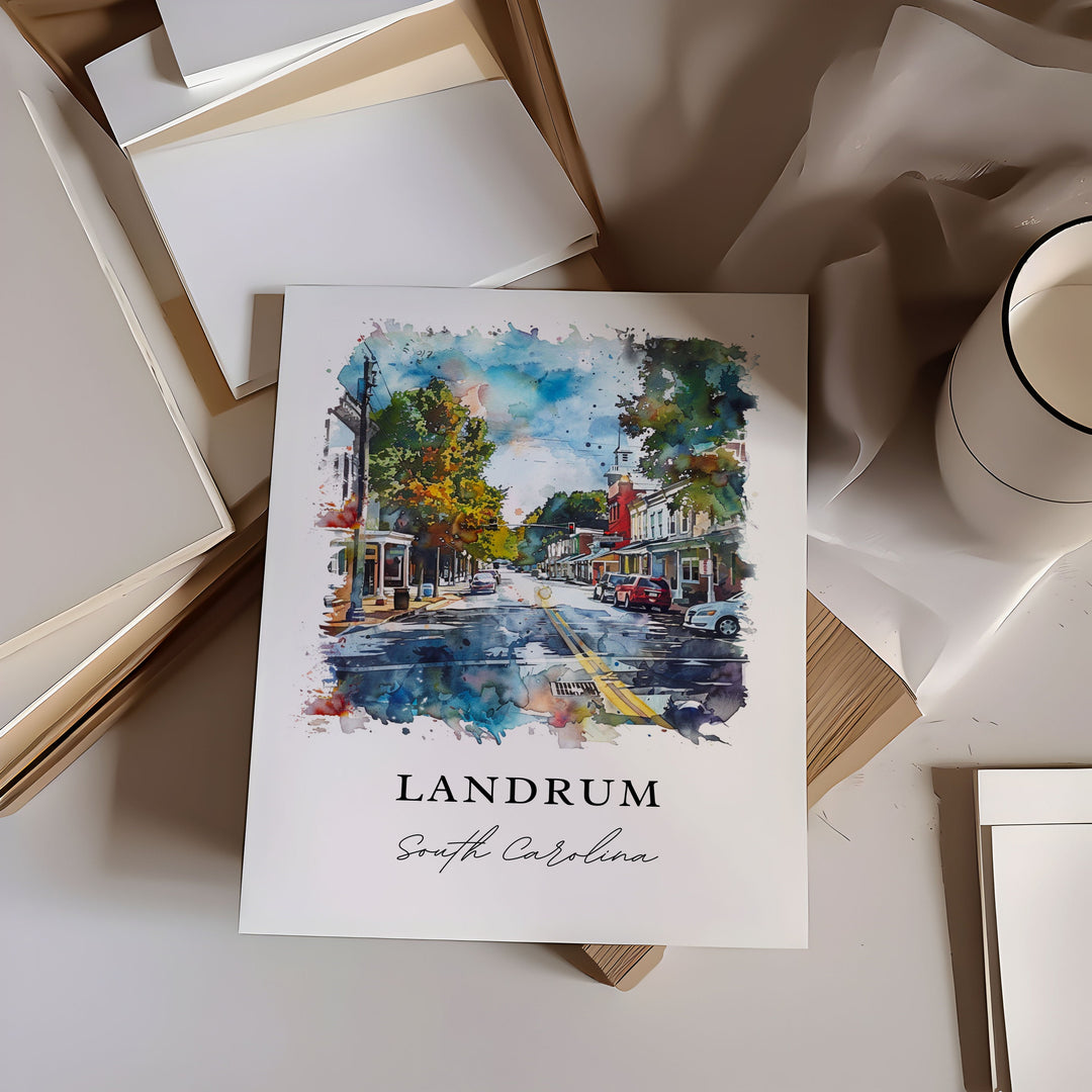 Landrum SC Wall Art, Landrum Print, Spartanburg SC Watercolor Art, Landrum SC Gift,