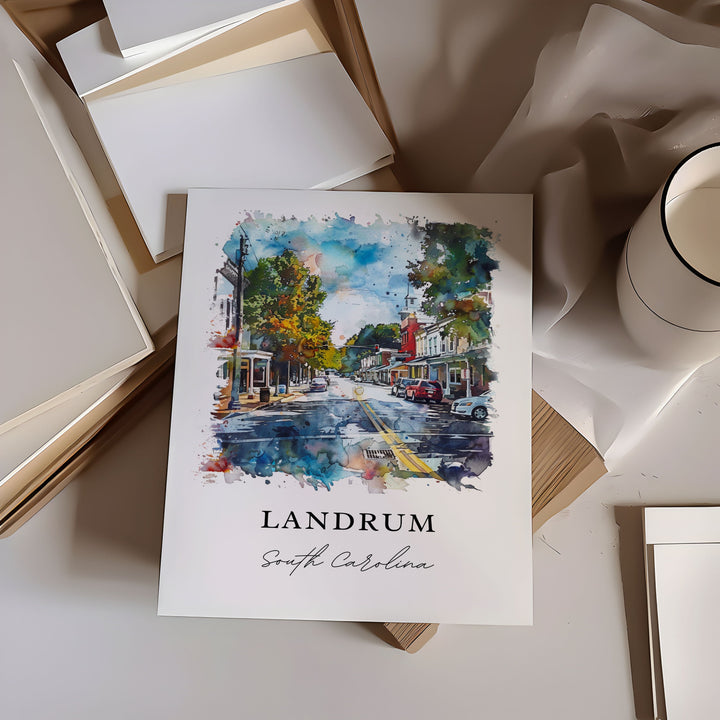 Landrum SC Wall Art, Landrum Print, Spartanburg SC Watercolor Art, Landrum SC Gift,