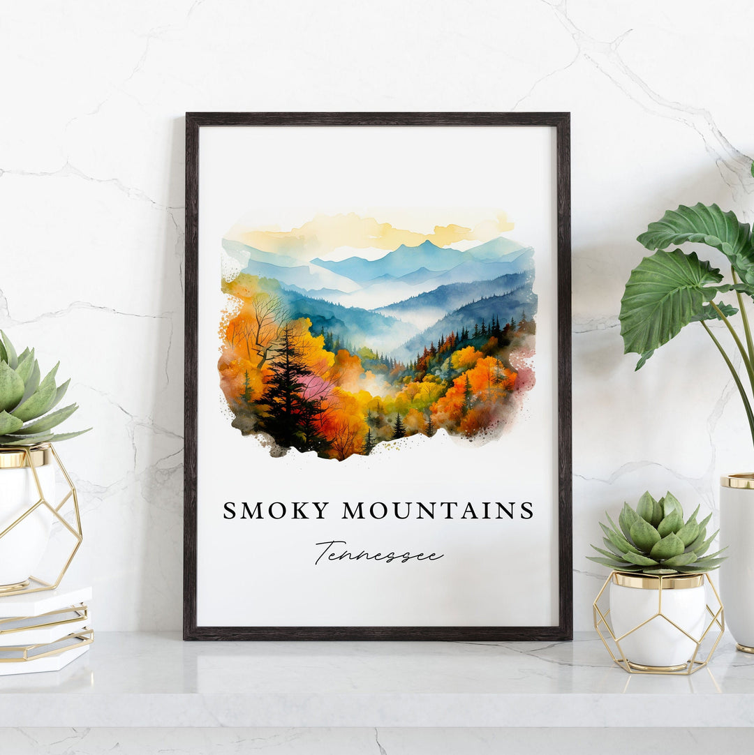 Great Smoky Mountains wall art - Tennessee, Smoky Mtn poster print, Wedding gift, Birthday present, Custom Text, Perfect Gift