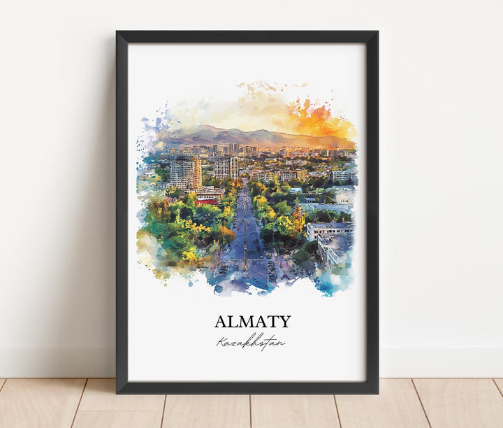 Almaty Wall Art, Kazakhstan Print, Almaty Kazakhstan Watercolor Art, Almaty Gift, Travel Print, Travel Poster, Housewarming Gift