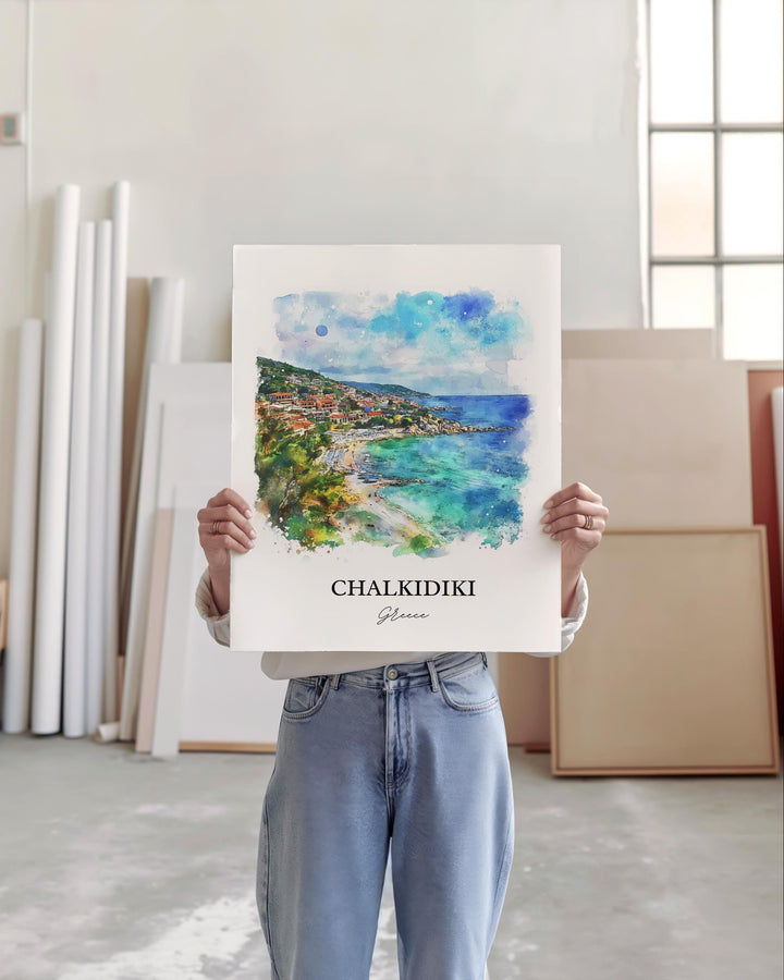 Chalkidiki Wall Art, Halkidiki Print, Greece Watercolor Art, Chalkidiki Greece Gift, Travel Print, Travel Poster, Housewarming Gift