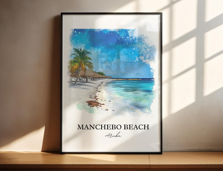 Manchebo Beach Wall Art, Eagle Beach Print, Aruba Watercolor Art, Manchebo Beach Gift, Travel Print, Travel Poster, Housewarming Gift