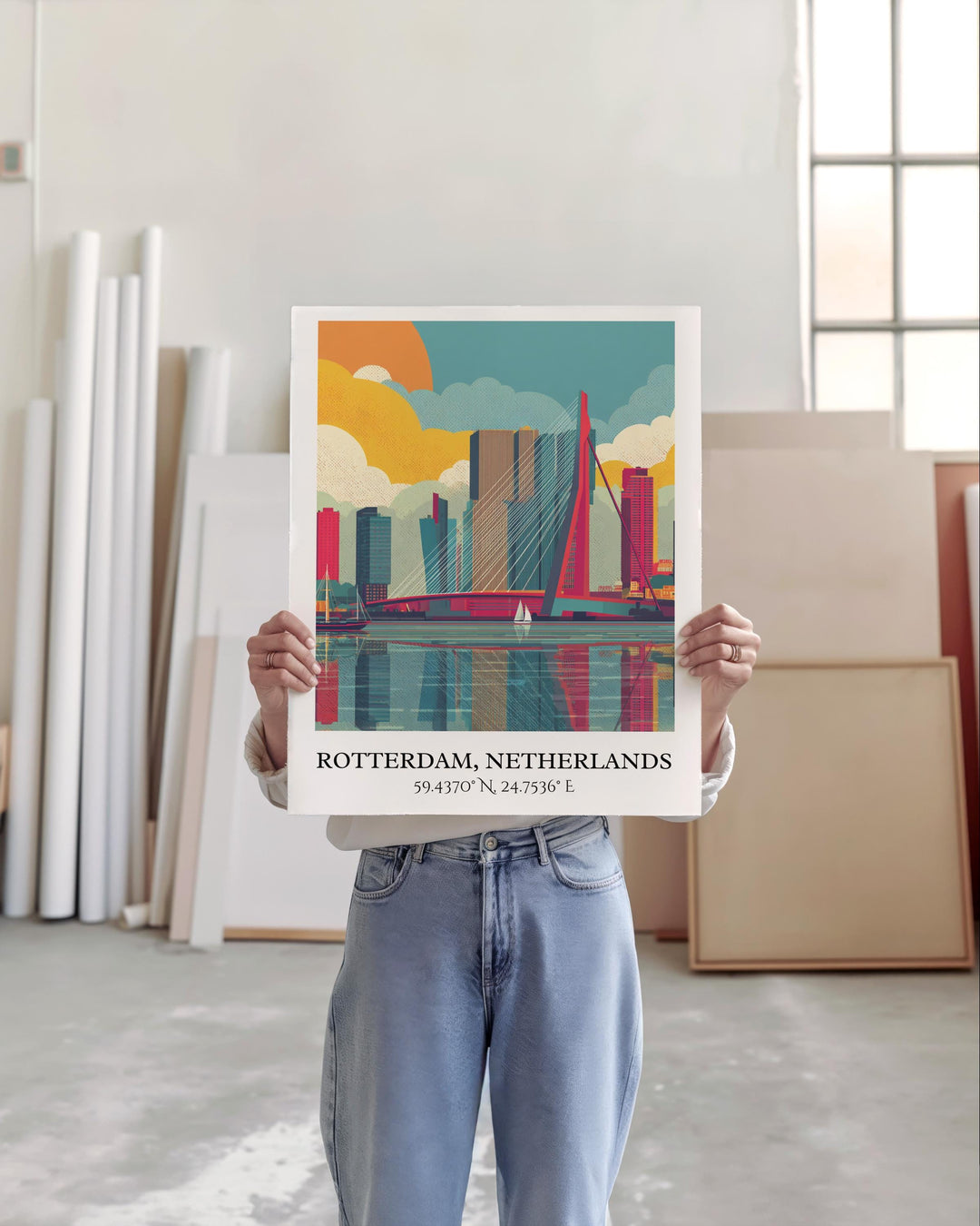 Rotterdam Art, Rotterdam Retro Travel Art, Rotterdam Home Decor, Rotterdam Gift, Netherlands Travel Art, Travel Prints, Housewarming Gift