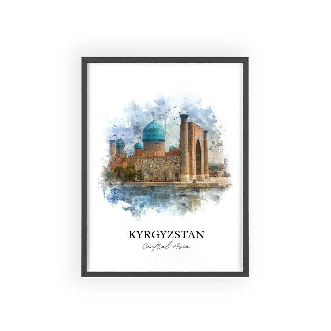 Kyrgyzstan Wall Art, Kyrgyzstan Print, Kyrgyzstan Watercolor Art, Kyrgyzstan Gift, Travel Print, Travel Poster, Housewarming Gift