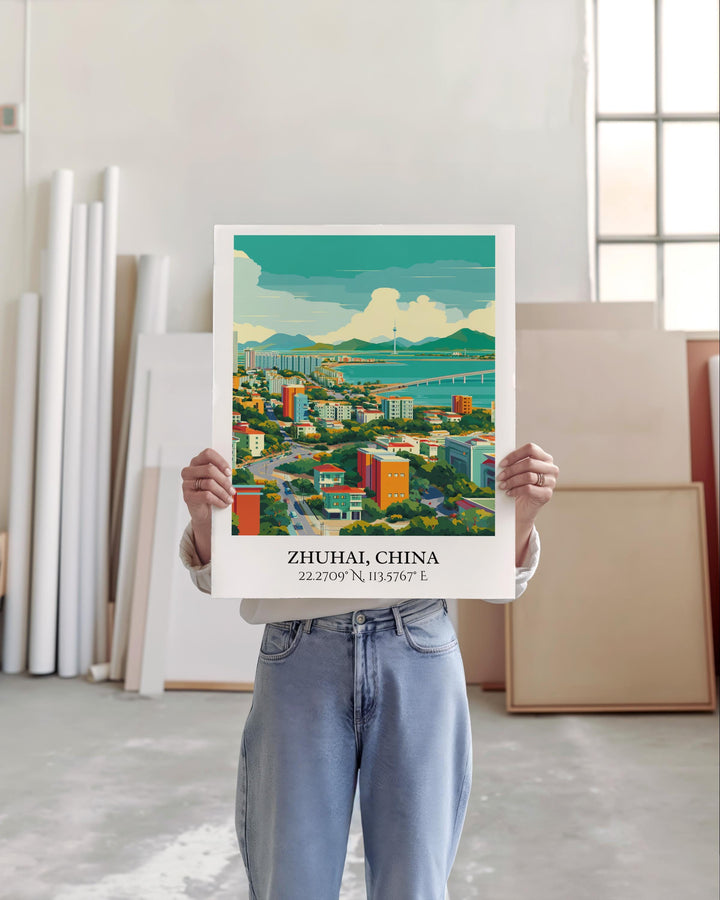Zhuhai China Art, Zhuhai Retro Travel Art, Zhuhai Home Decor, Zhuhai Gift, China Travel Art, Travel Prints, Housewarming Gift