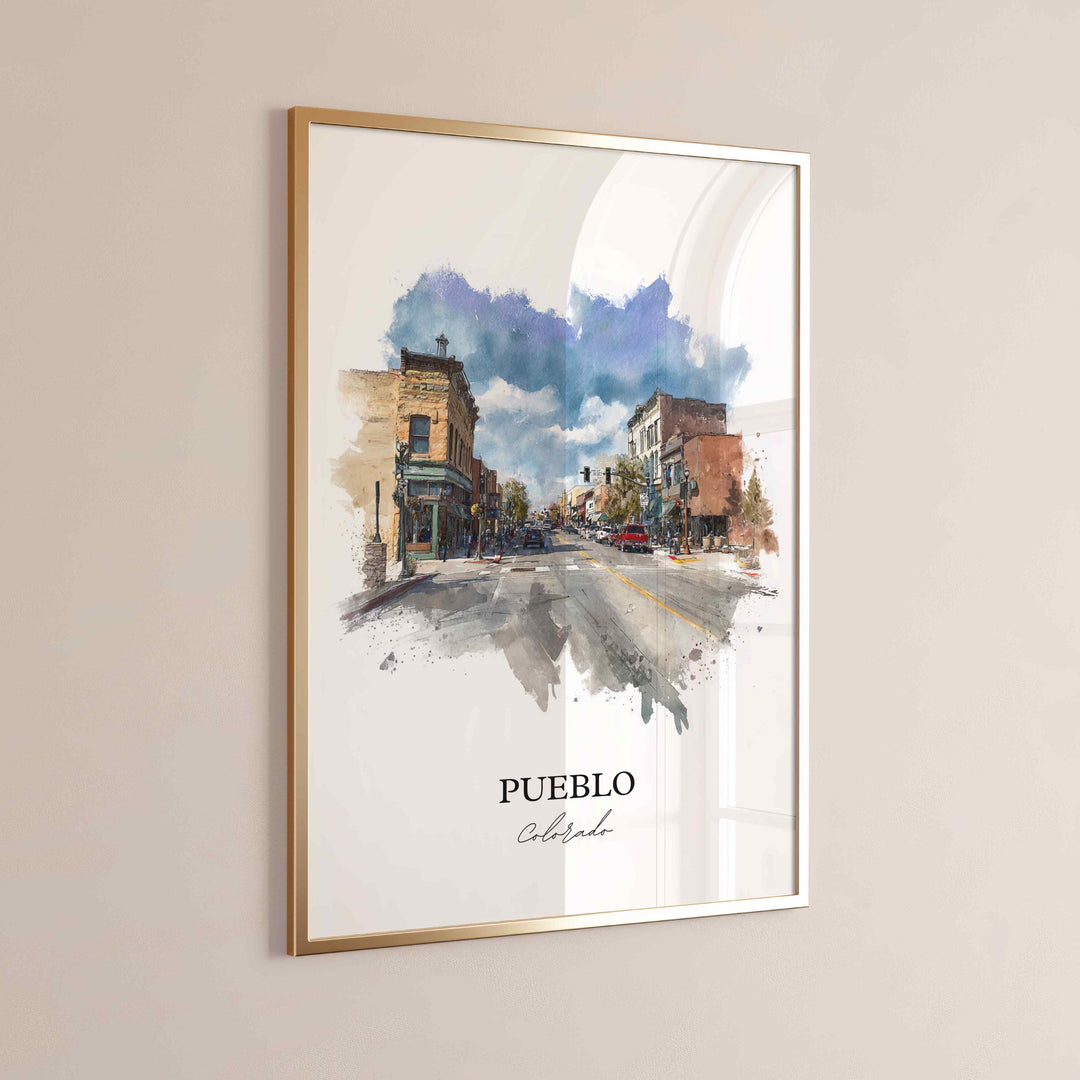 Pueblo CO Wall Art, Pueblo Print, Pueblo Watercolor Art, Pueblo Colorado Gift, Travel Print, Travel Poster, Housewarming Gift