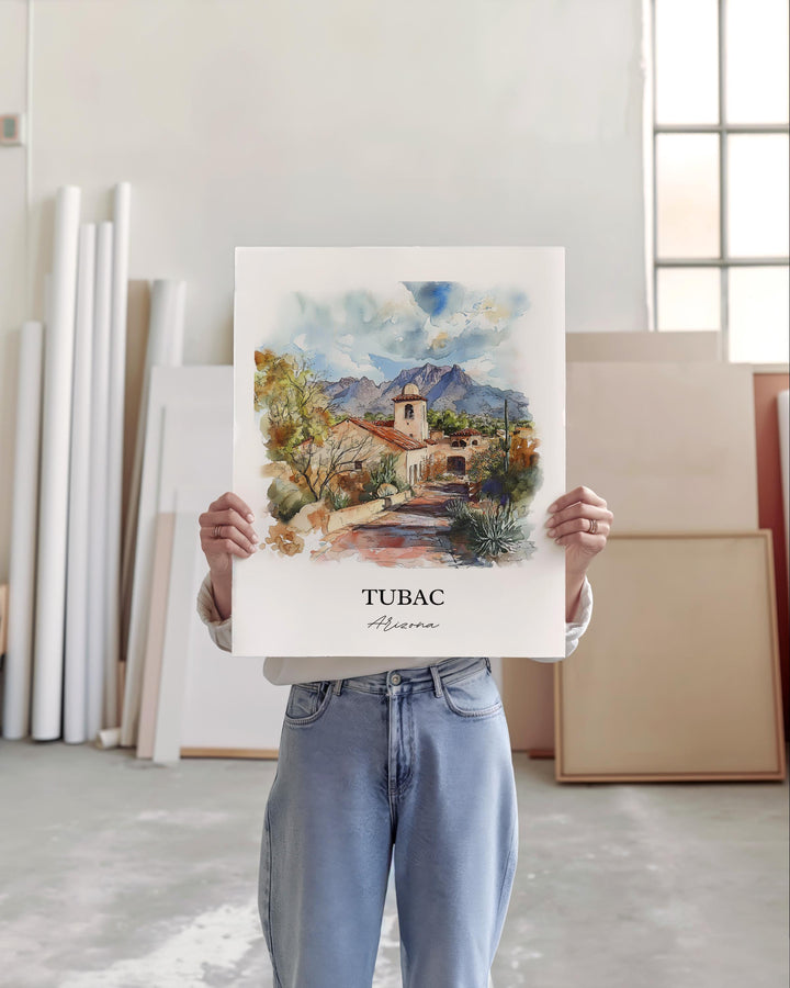 Tubac AZ Wall Art, Santa Cruz County AZ Print, Arizona Watercolor Art, Tubac Arizona Gift, Travel Print, Travel Poster, Housewarming Gift