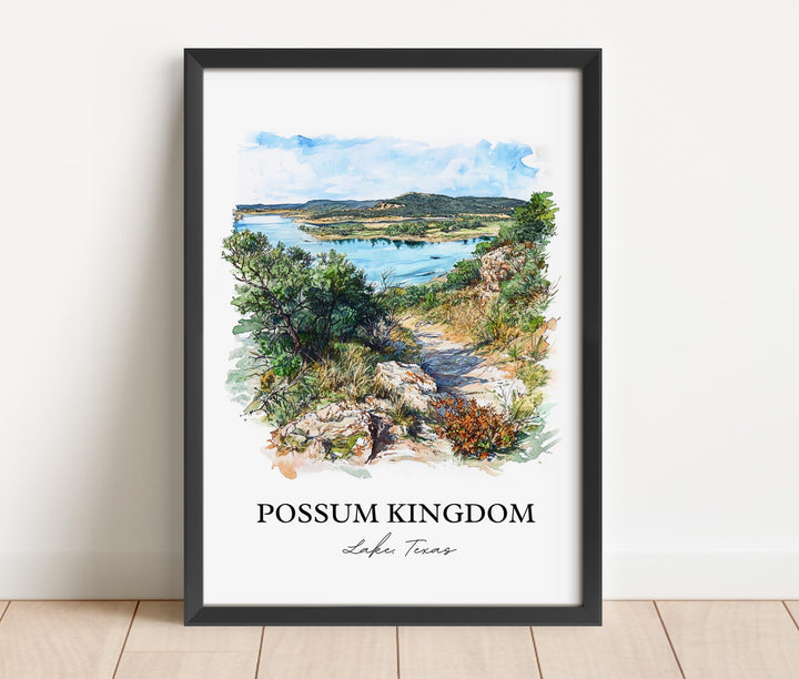 Possum Kingdom Lake Art, Mineral Wells Print, Texas Watercolor Art, Possum Kingdom Lake Gift, Travel Print, Travel Poster, Housewarming Gift