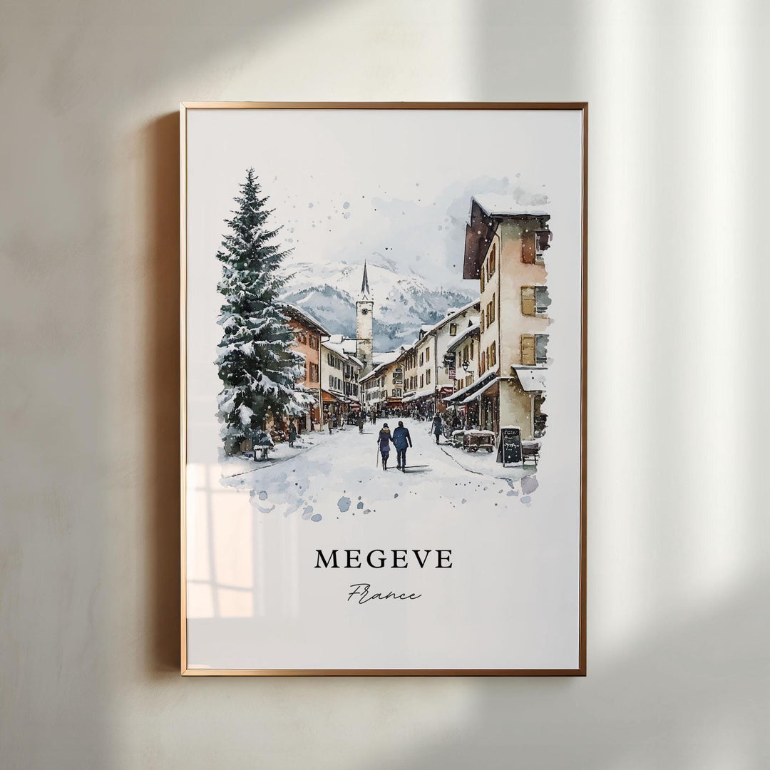 Megeve France Wall Art, Megeve Print, French Alps Watercolor Art, Megeve France Gift,