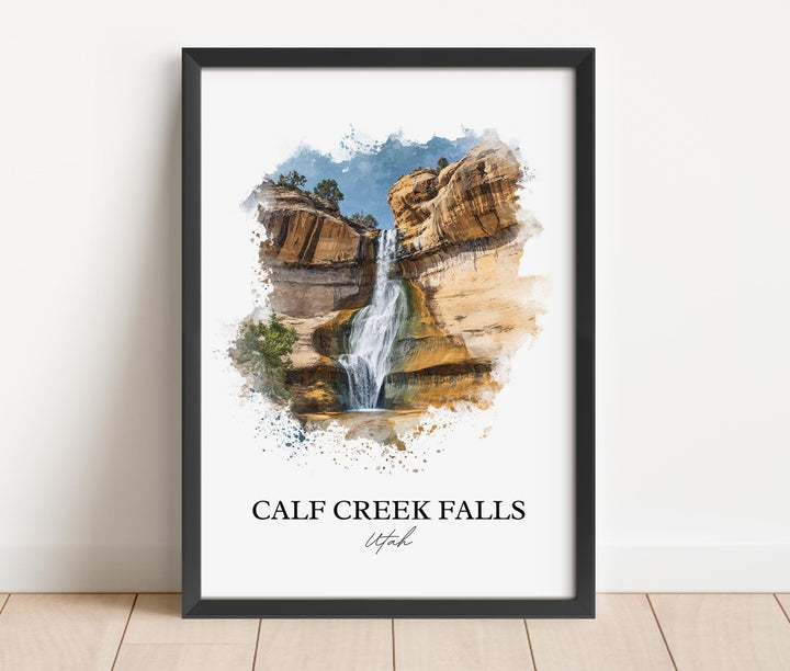 Calf Creek Falls Wall Art, Boulder UT Print, Utah Watercolor Art, Calf Creek Falls Gift, Travel Print, Travel Poster, Housewarming Gift