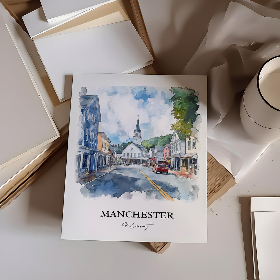 Manchester VT Wall Art, Bennington County Print, Vermont Watercolor Art, Manchester VT Gift, Travel Print, Travel Poster, Housewarming Gift