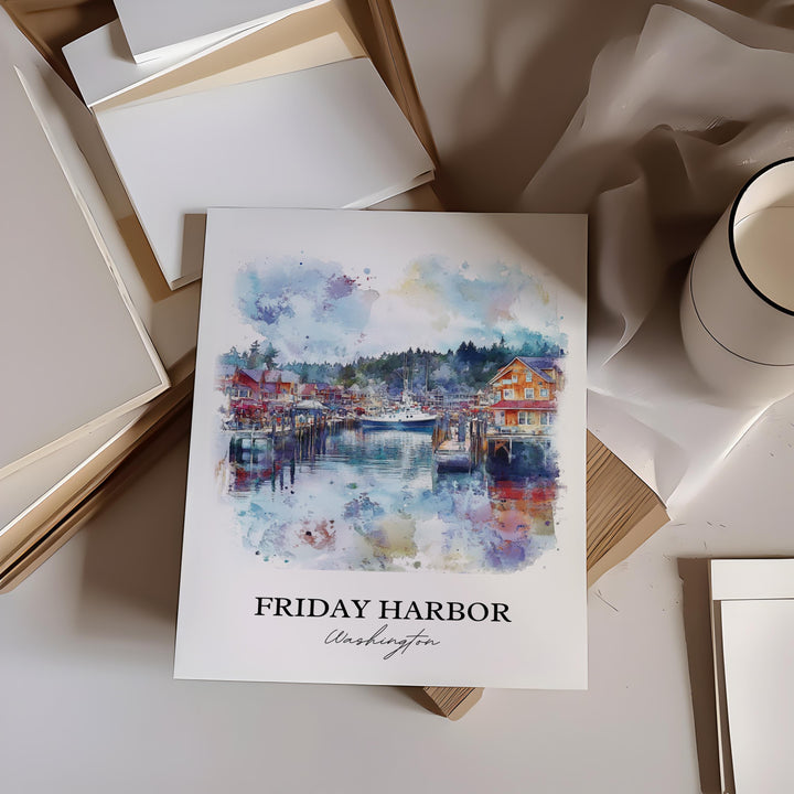 Friday Harbor Wall Art, San Juan Island Print, Washington St Artwork, Friday Harbor WA Gift, Travel Print, Travel Poster, Housewarming Gift
