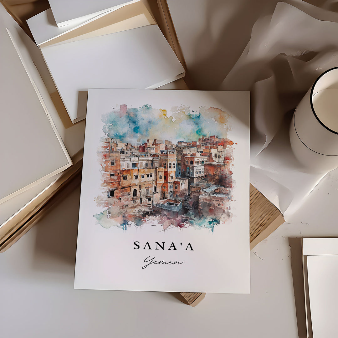 Sana'a Yemen wall art - Yemen, Sana'a print, Yemen artwork gift, Sana'a skyline, Yemen Custom Text, Perfect Gift