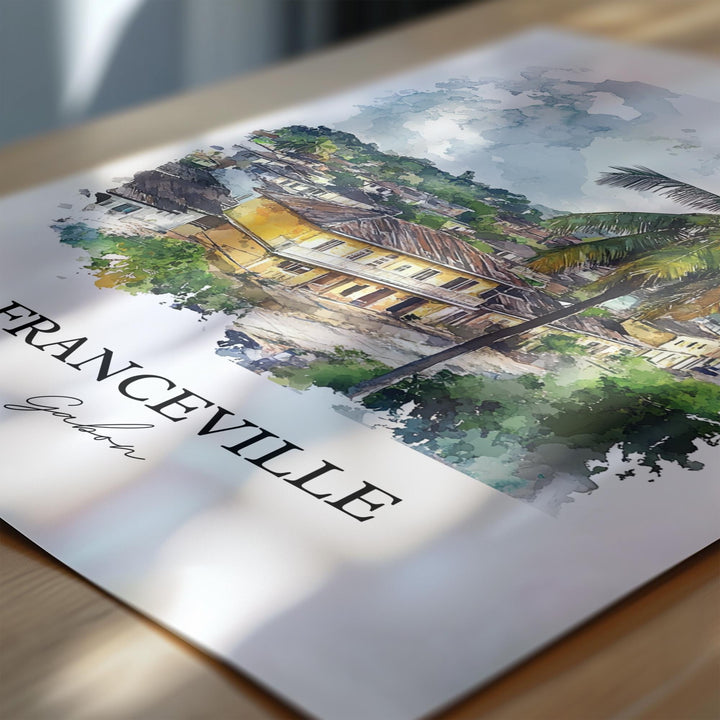 Franceville Wall Art, Franceville Gabon Print, Gabon Watercolor Art, Gabon Gift, Travel Print, Travel Poster, Housewarming Gift
