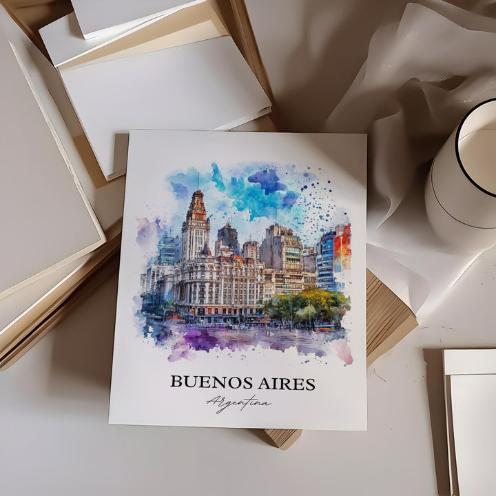 Buenos Aires Wall Art, Buenos Aires Print, Argentina Watercolor Art, Buenos Aires Gift, Travel Print, Travel Poster, Housewarming Gift