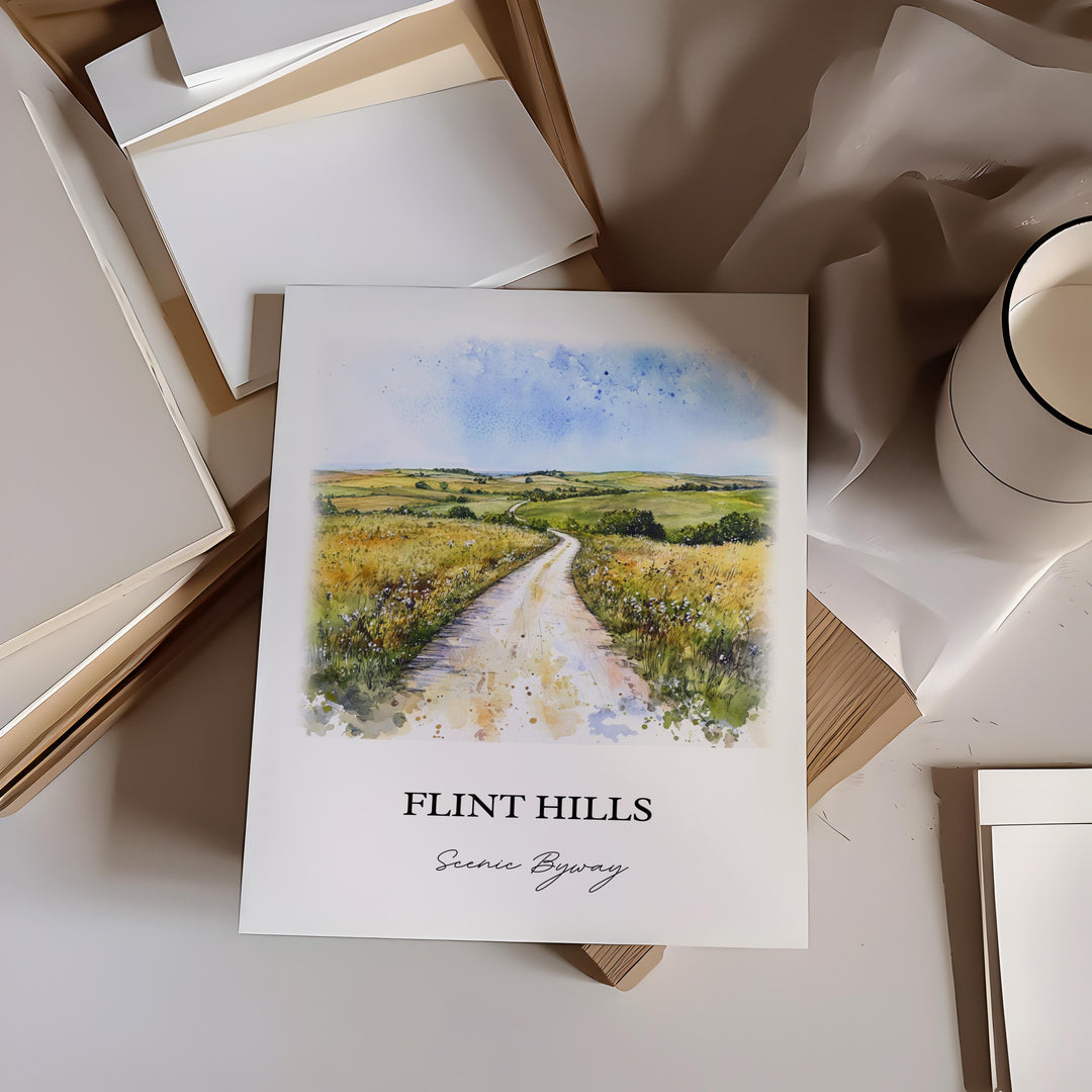 Flint Hills Wall Art, Kansas 177 Print, Kansas Watercolor Art, Flint Hills Kansas Gift, Travel Print, Travel Poster, Housewarming Gift