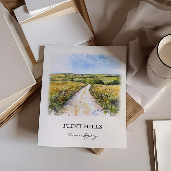Flint Hills Wall Art, Kansas 177 Print, Kansas Watercolor Art, Flint Hills Kansas Gift, Travel Print, Travel Poster, Housewarming Gift