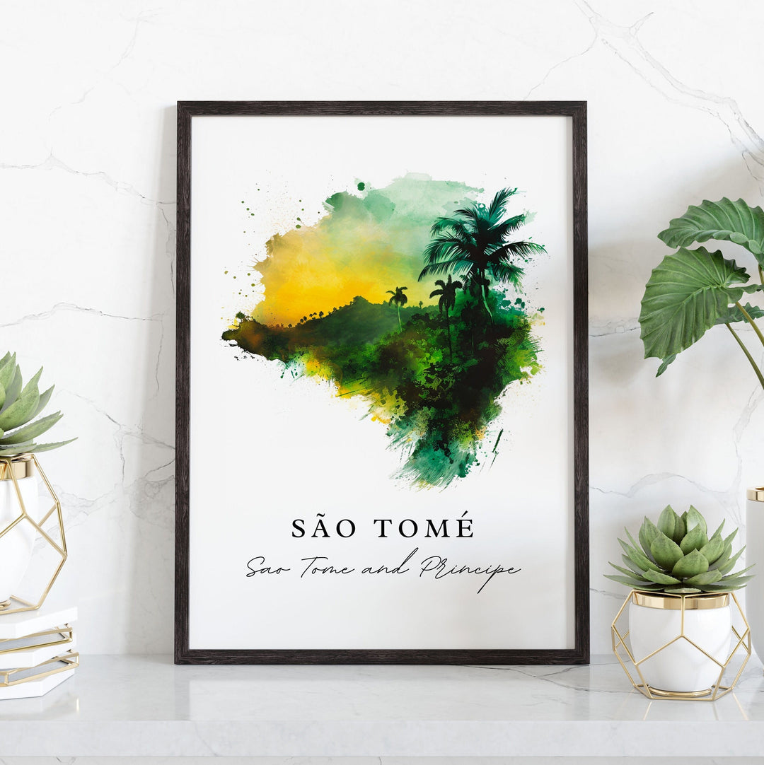 Sao Tome watercolor travel art - Sao Tome and Principe, Sao Tome print, Wedding gift, Birthday present, Custom Text, Perfect Gift