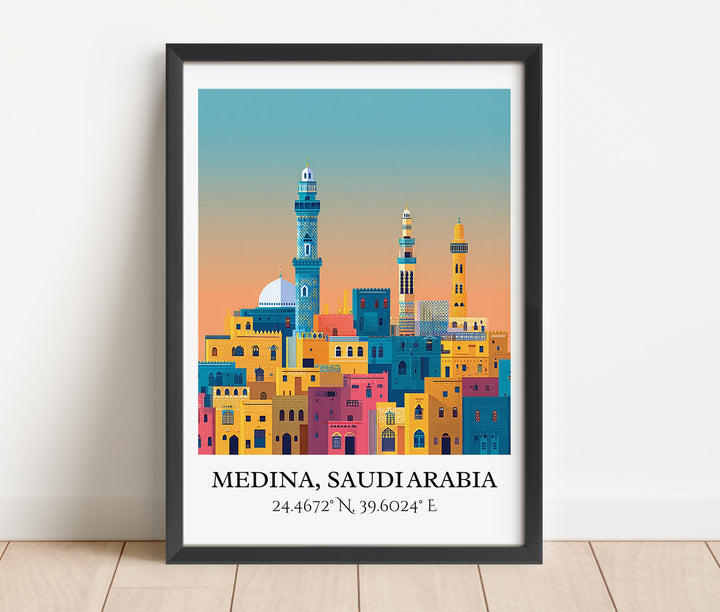 Medina Art, Medina Retro Travel Art, Medina Saudi Arabia Decor, Saudi Arabia Gift, Saudi Arabia Artwork, Travel Prints, Housewarming Gift