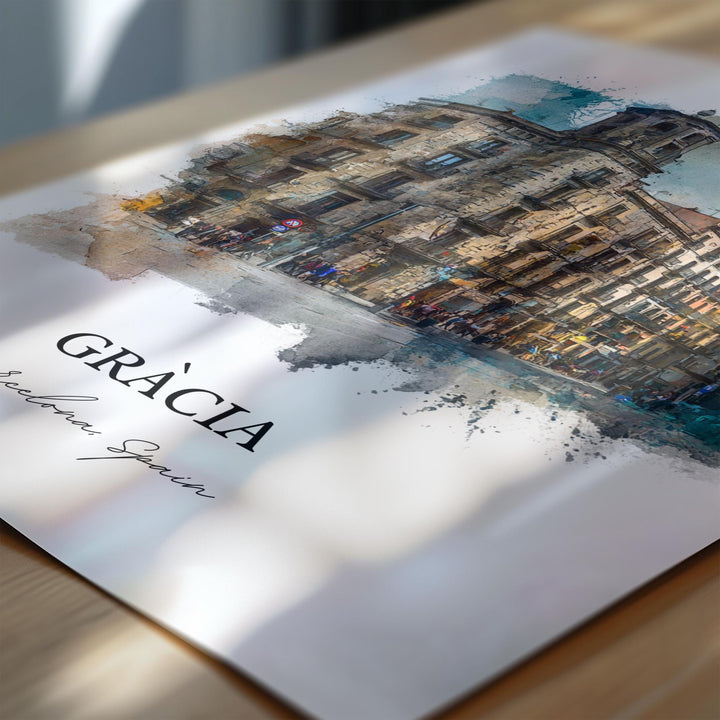 Gràcia Wall Art, Gràcia Print, Gràcia Watercolor Art, Gràcia Barcelona Gift, Travel Print, Spain Travel Poster, Spain Gift