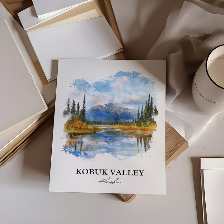 Kobuk Valley Wall Art, Kotzebue Print, Alaska Watercolor Art, Kobuk Valley AK Gift, Travel Print, Travel Poster, Housewarming Gift