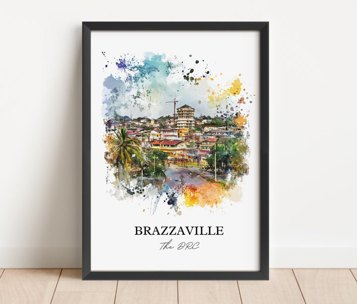 Brazzaville Wall Art, Brazzaville Print, DRC Watercolor Art, Brazzaville DRC Gift, Travel Print, Travel Poster, Housewarming Gift