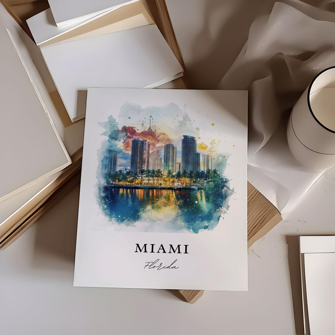 Miami FL Wall Art, Miami Print, Miami Watercolor Art, Miami Florida Art Gift, Miami