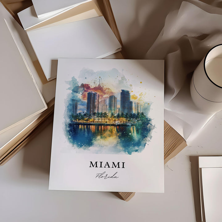 Miami FL Wall Art, Miami Print, Miami Watercolor Art, Miami Florida Art Gift, Miami