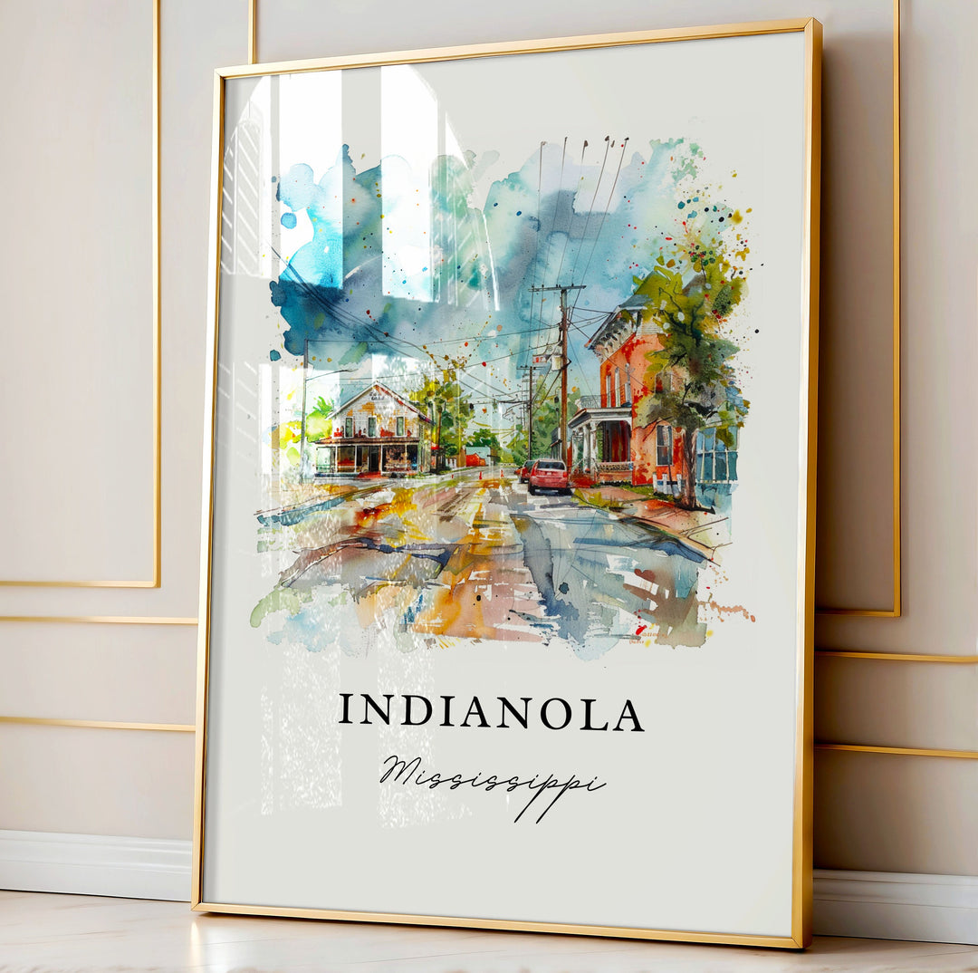 Indianola MS Wall Art, Indianola Print, Mississippi Watercolor Art, Indianola MS Gift,