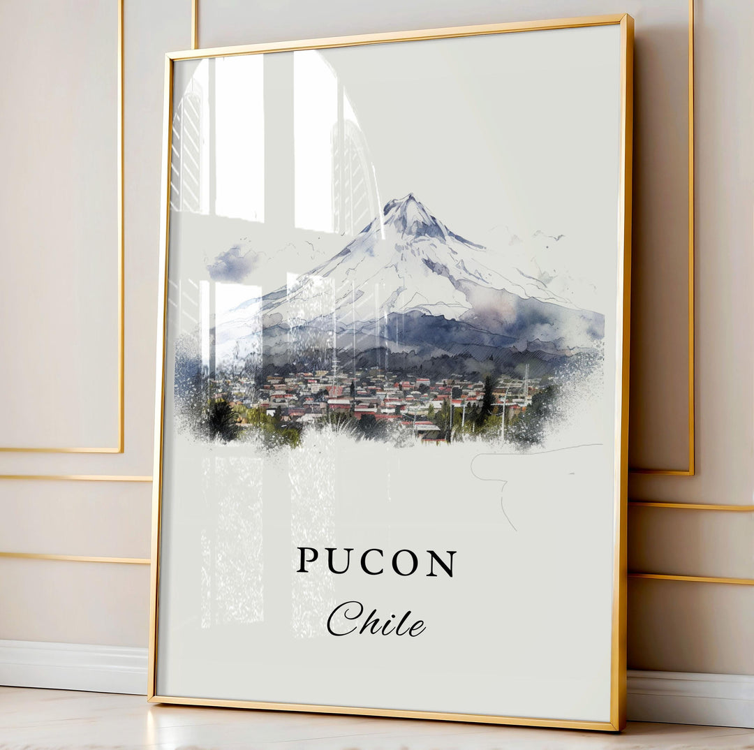 Pucon Chile wall art - Chile, Pucon Volcano poster, Pucon Chile, Lake Villarrica gift, Birthday present, Custom Text, Personalised Gift