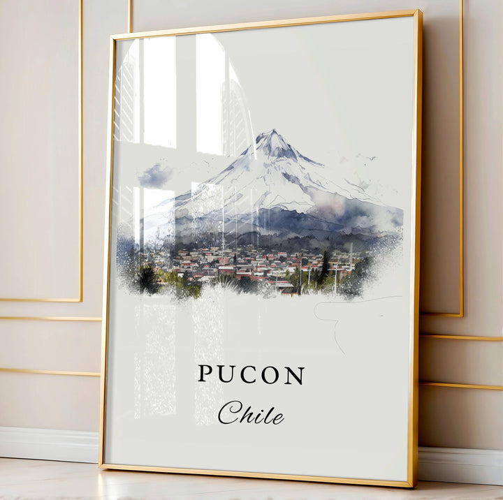 Pucon Chile wall art - Chile, Pucon Volcano poster, Pucon Chile, Lake Villarrica gift, Birthday present, Custom Text, Personalised Gift