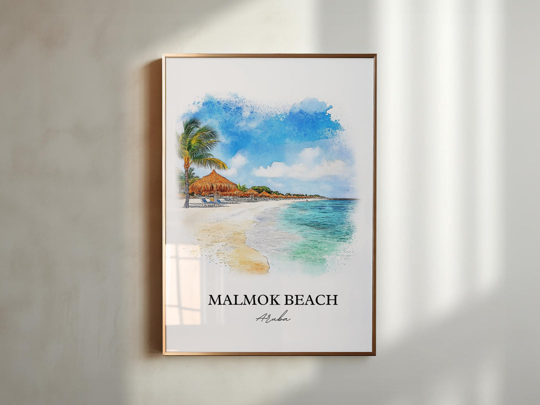 Malmok Beach Wall Art, Tres Trapi Print, Aruba Watercolor Art, Malmok Beach Gift, Travel Print, Travel Poster, Housewarming Gift