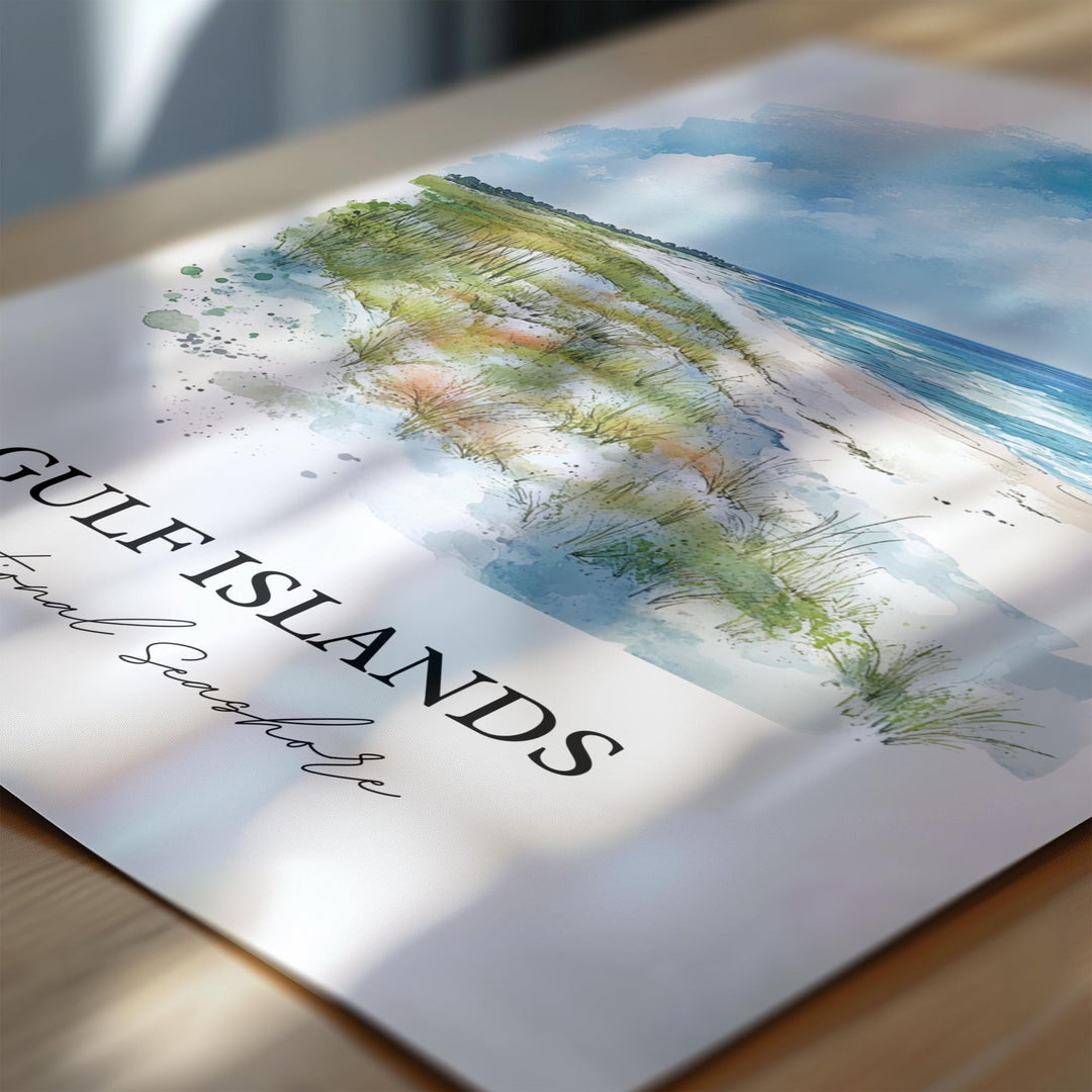 Gulf Islands Seashore Art, Pensacola Print, Navarre Artwork, Gulf Islands Mississippi Gift, Travel Print, Travel Poster, Housewarming Gift