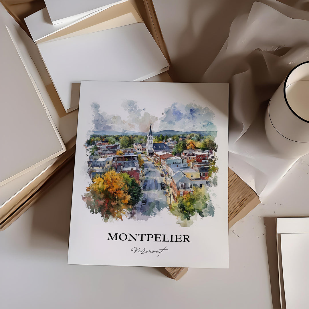 Montpelier VT Wall Art, Washington County Print, Vermont Watercolor Art, Montpelier VT Gift, Travel Print, Travel Poster, Housewarming Gift