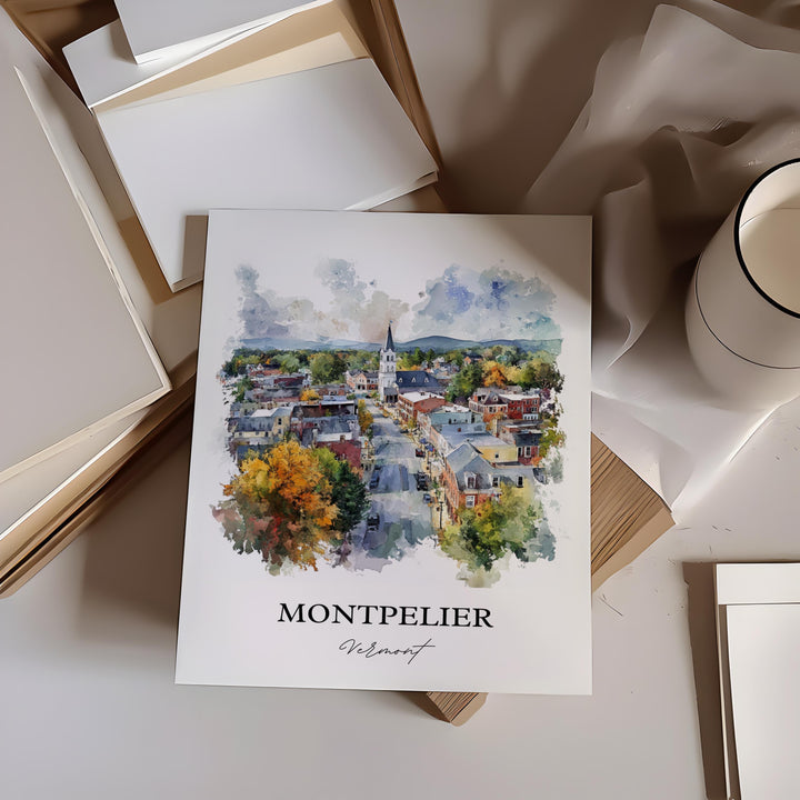 Montpelier VT Wall Art, Washington County Print, Vermont Watercolor Art, Montpelier VT Gift, Travel Print, Travel Poster, Housewarming Gift