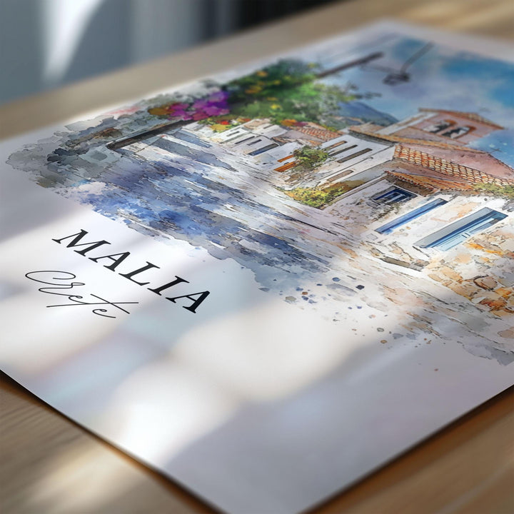 Malia Crete Wall Art, Malia Greece Print, Crete Watercolor Art, Crete Gift, Crete Travel Print, Travel Poster, Housewarming Gift
