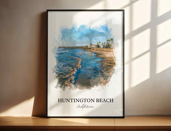 Huntington Beach Wall Art, California Print, Los Angeles Watercolor Art, LA Gift, Travel Print, Travel Poster, Housewarming Gift
