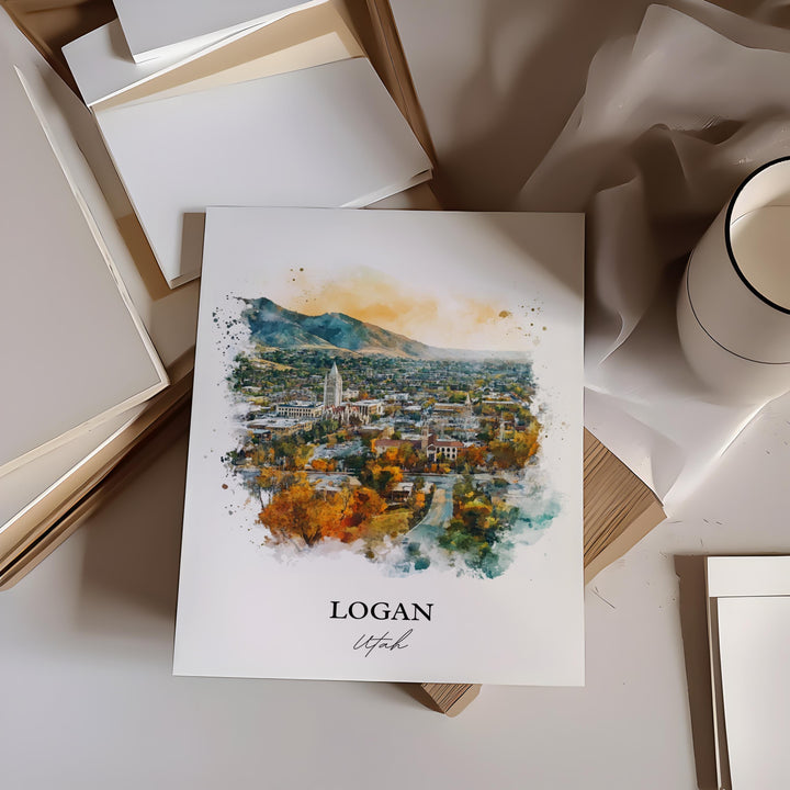 Logan Utah Wall Art, Cache County Print, Utah Watercolor Art, Logan Utah Gift, Travel Print, Travel Poster, Housewarming Gift